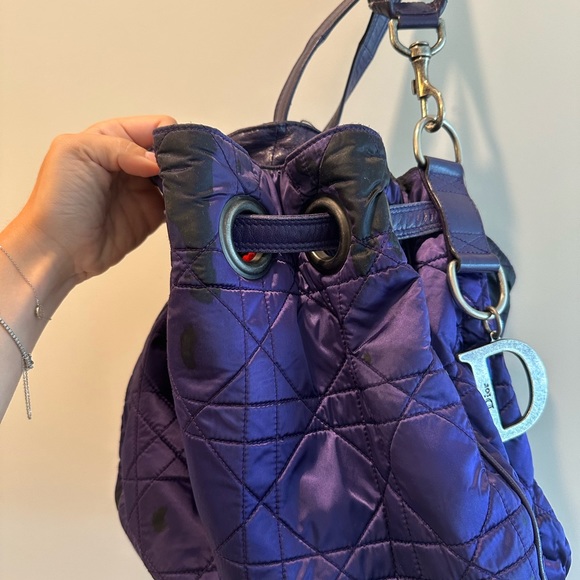 Christian Dior Quilted Purple Purse / Tote Bag in Silk with Red Interior - Picture 4 of 9
